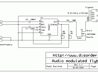 555 audio modulated flyback transformer IRFP250 schematic