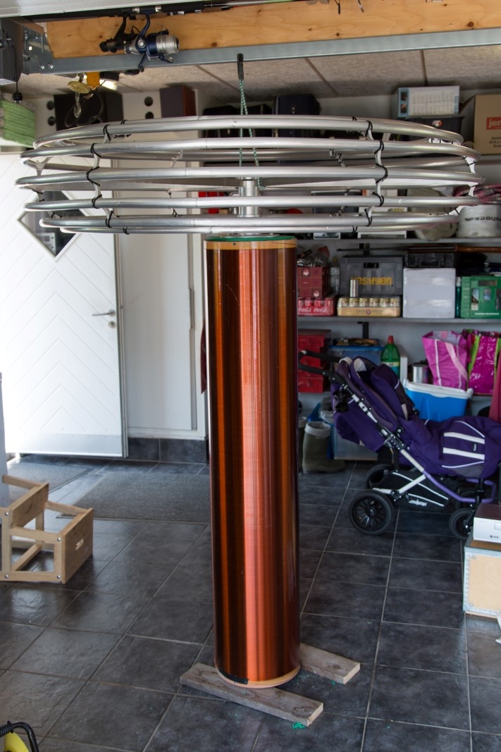Tesla coil large DRSSTC secondary coil with topload