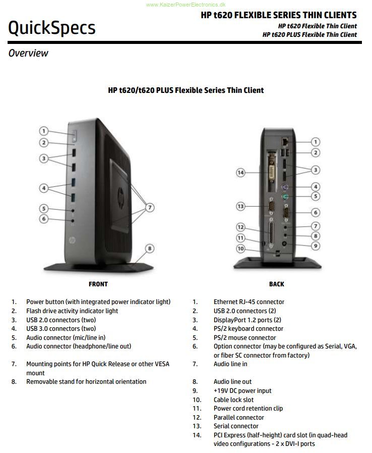 HP T620 Thin Client PC connectors