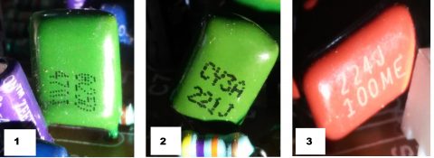47nJ 221J 224J 100ME CY3A green red capacitor
